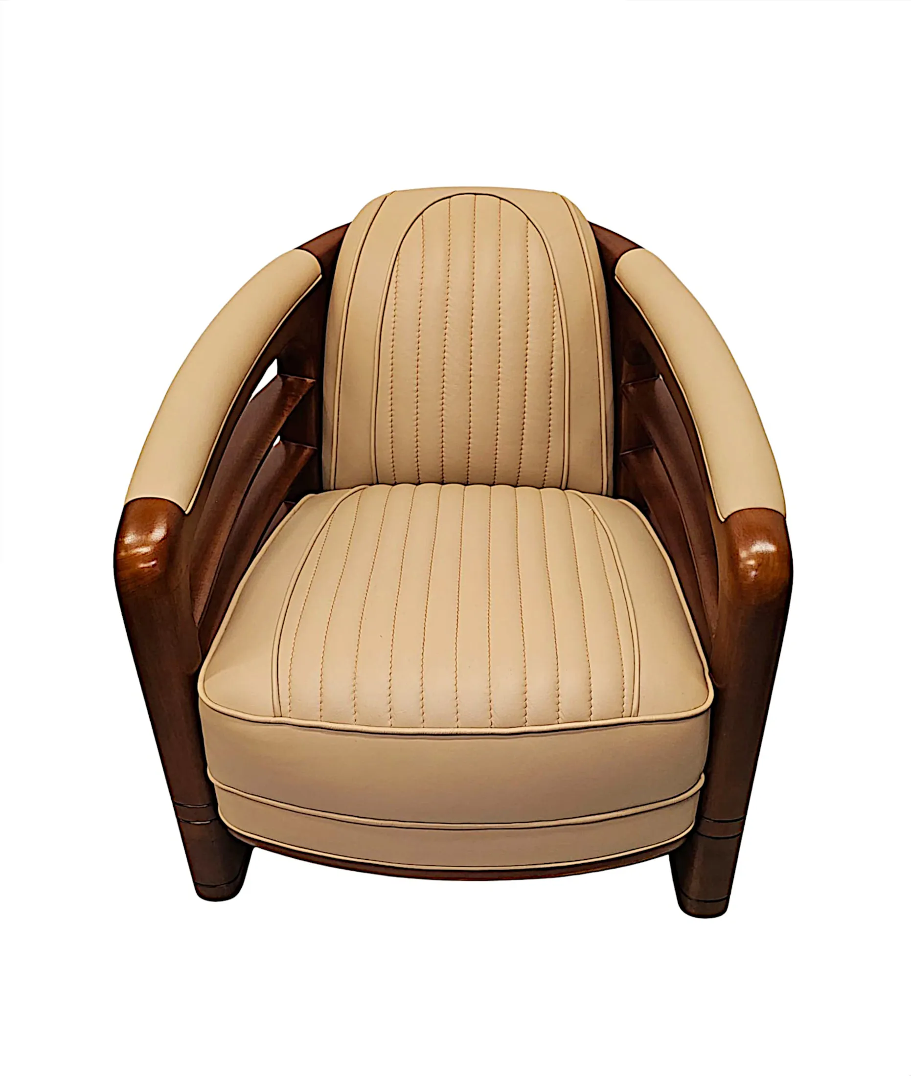  A Very Fine Art Deco Design Leather and Walnut Armchair