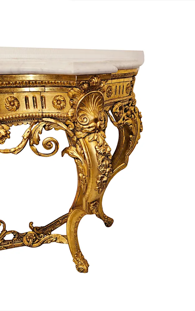 A Very Rare Late 18th Century Large Marble Top Giltwood Console Table