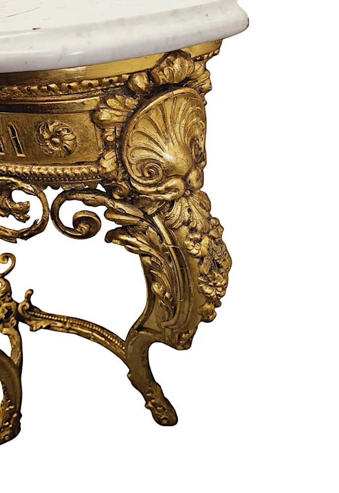 A Very Rare Late 18th Century Large Marble Top Giltwood Console Table