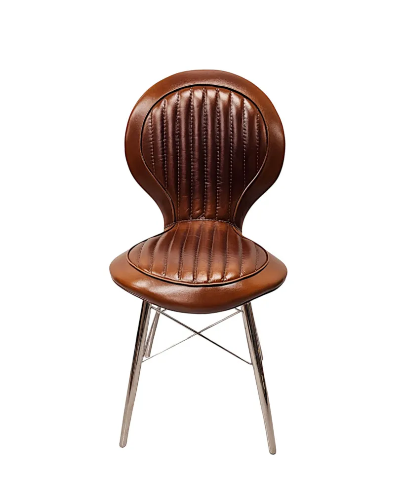  A Gorgeous Art Deco Design Leather and Chrome Dining Chair