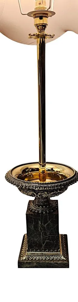 A Stunning Pair of 19th Century Ormolu and Marble Tazza Urns Converted to Table Lamps