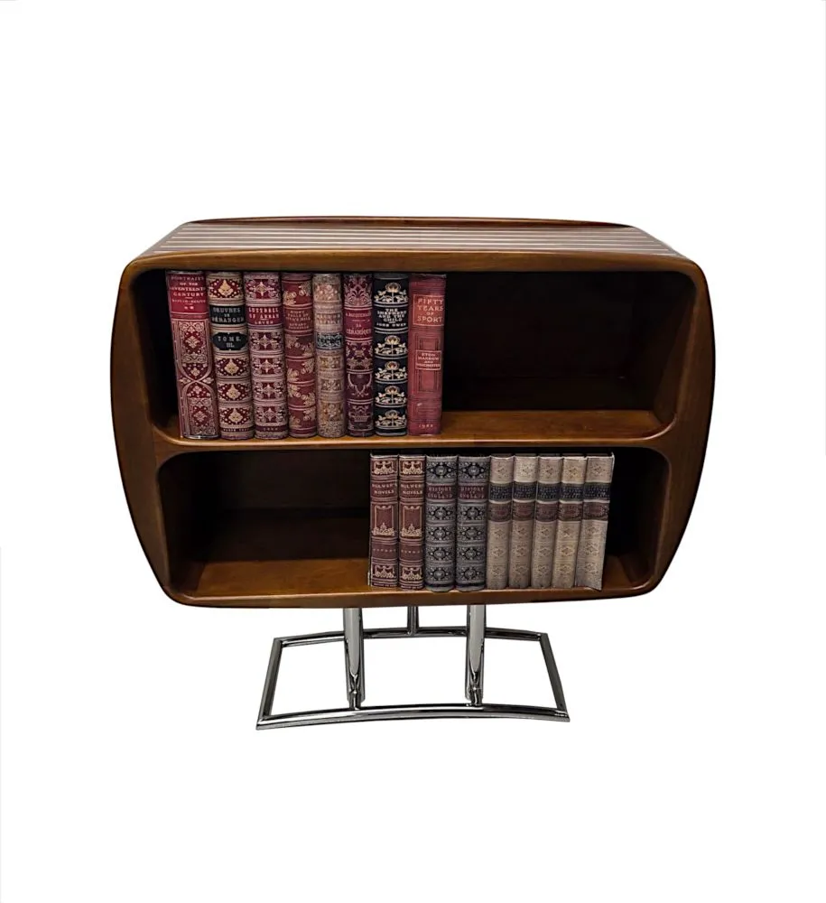 A Stunning Mid Century Design Walnut and Chrome Open Bookcase