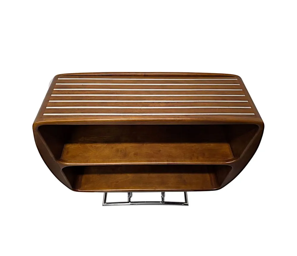 A Stunning Mid Century Design Walnut and Chrome Open Bookcase