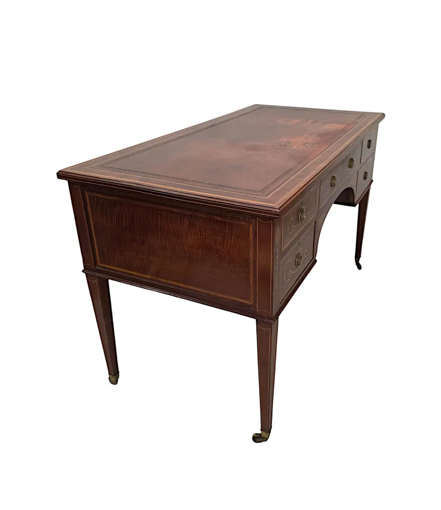 A Fabulous Edwardian Inlaid Leather Top Office or Writing Desk by James Shoolbred of London