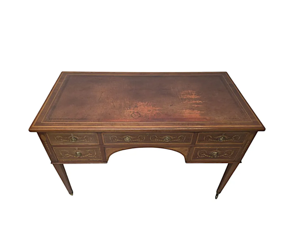 A Fabulous Edwardian Inlaid Leather Top Office or Writing Desk by James Shoolbred of London