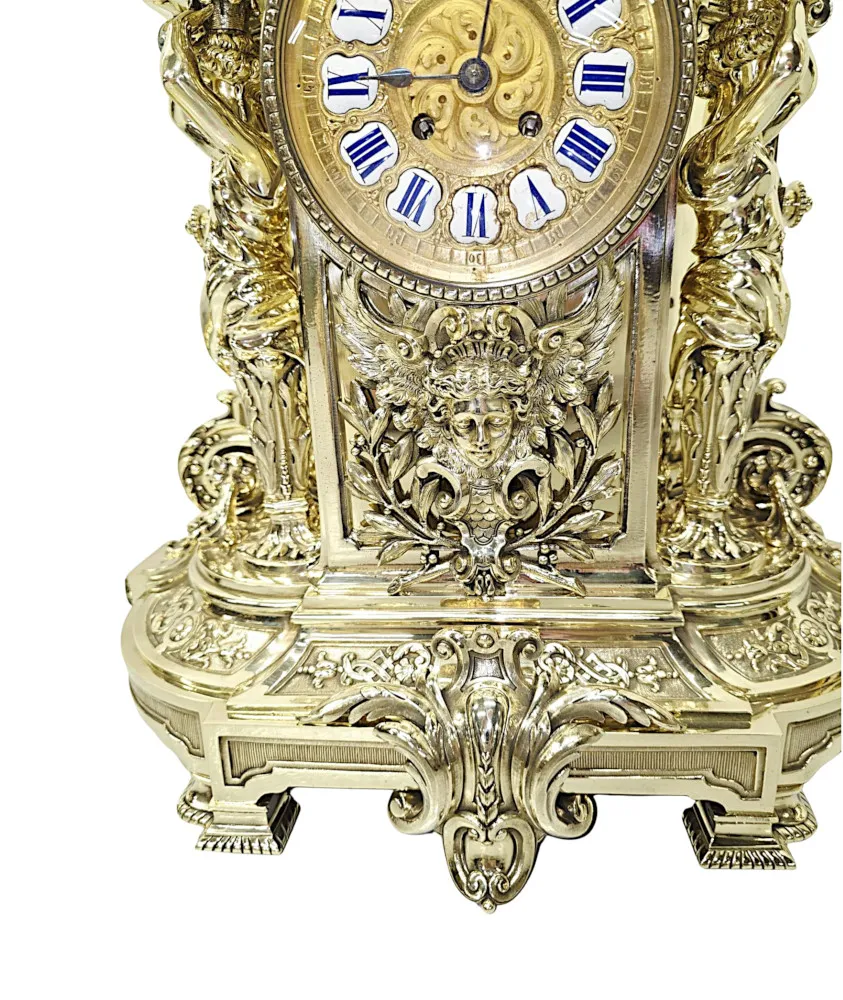  A Very Rare Large 19th Century French Bronze Clock Garniture Set Fully Restored and Polished