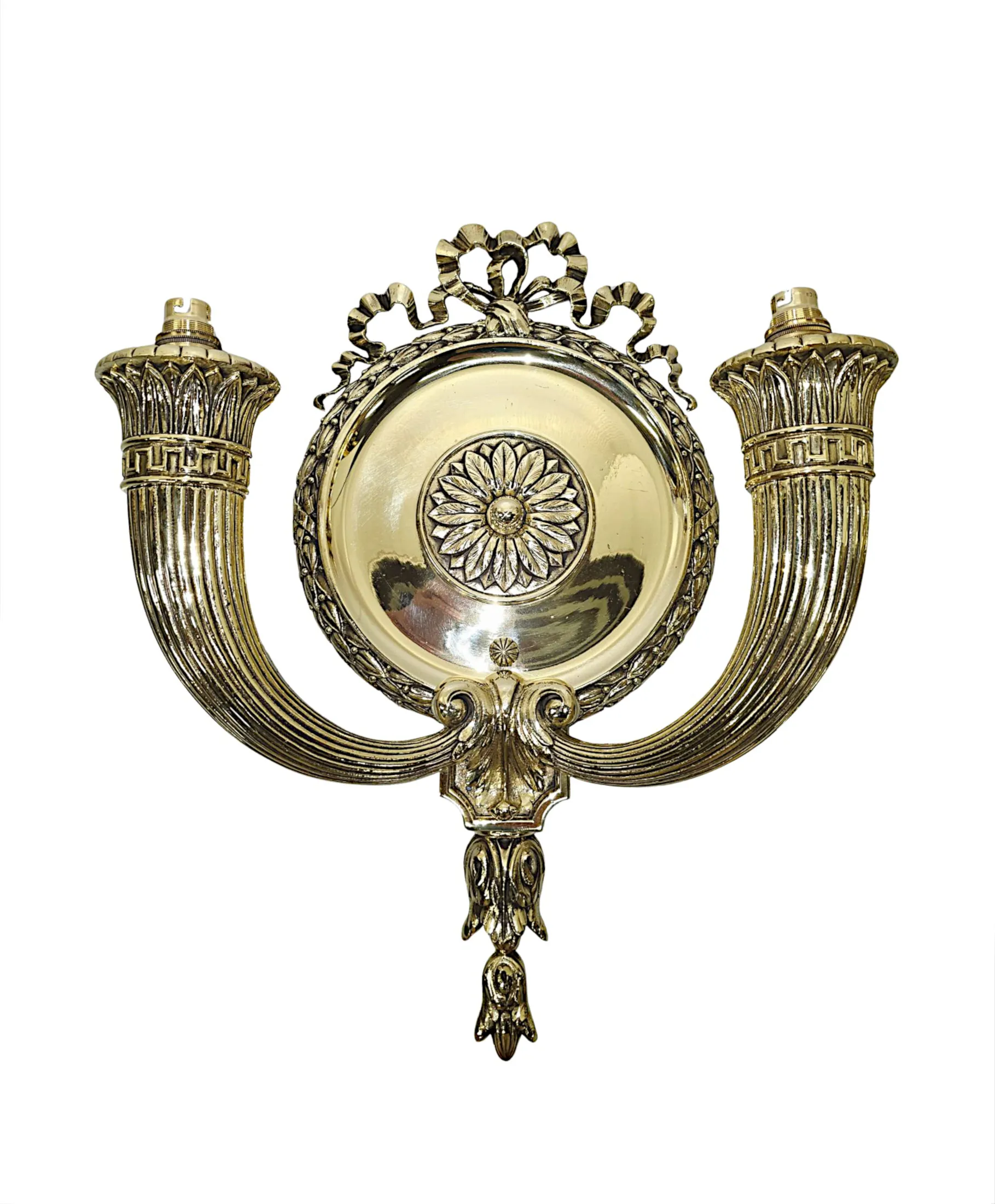 A Very Rare Pair of Early 20th Century Brass Wall Lights and a Pair of Matching Smaller Wall Lights