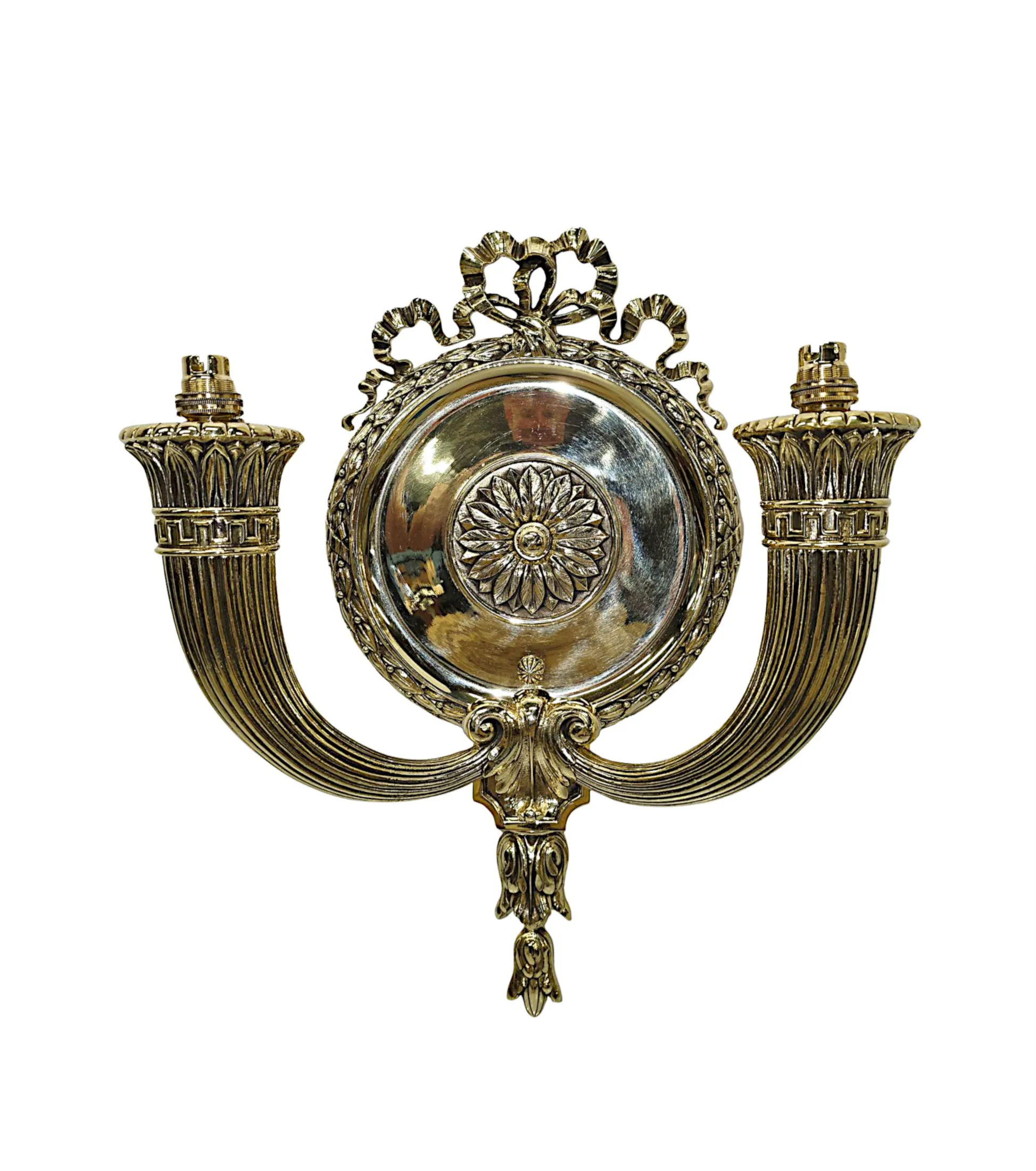 A Very Rare Pair of Early 20th Century Brass Wall Lights and a Pair of Matching Smaller Wall Lights