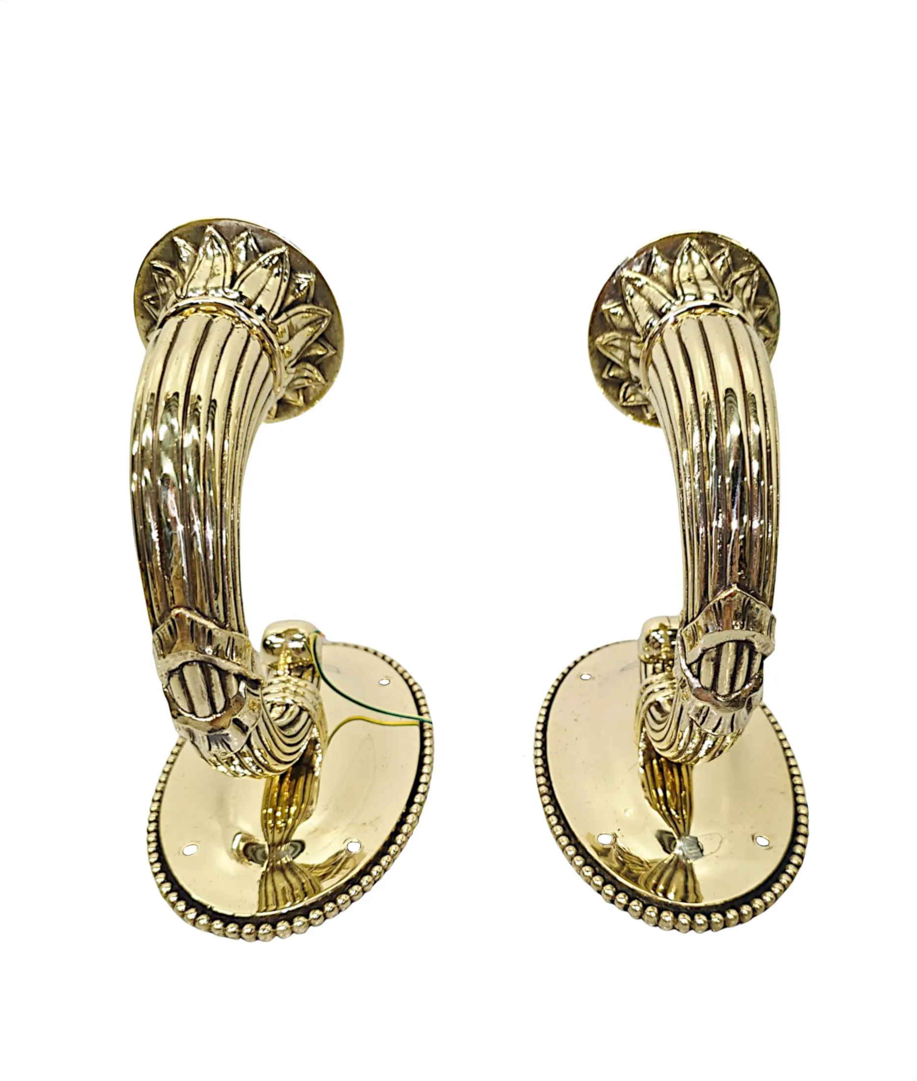 A Very Rare Pair of Early 20th Century Brass Wall Lights and a Pair of Matching Smaller Wall Lights