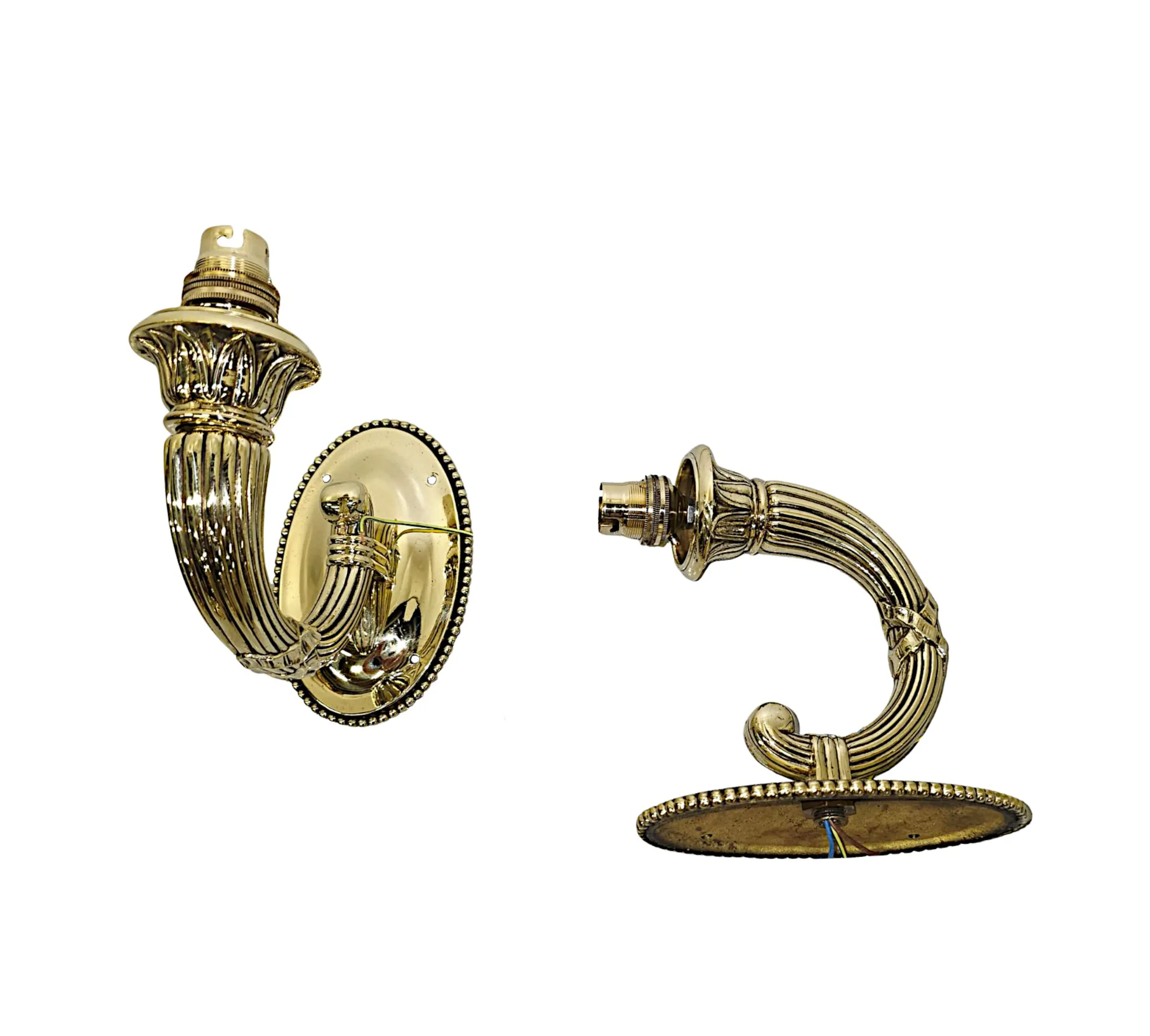 A Very Rare Pair of Early 20th Century Brass Wall Lights and a Pair of Matching Smaller Wall Lights