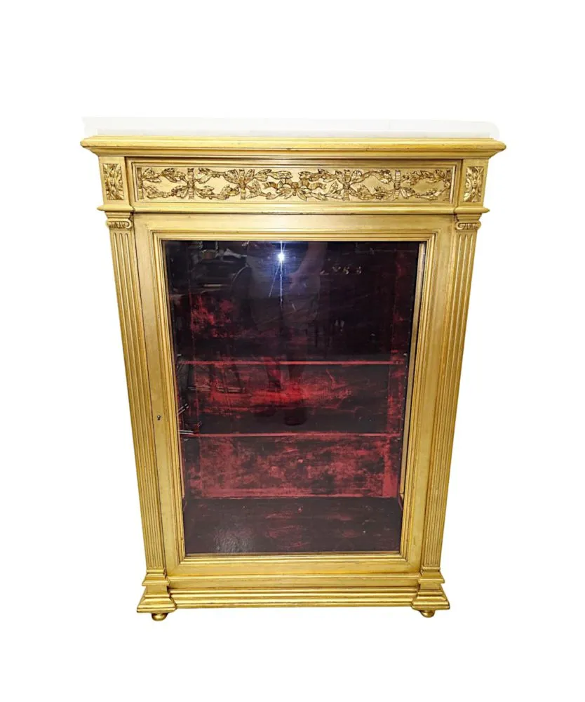 A Very Rare and Unusual 19th Century Pair of Giltwood Marble Top Pier Cabinets