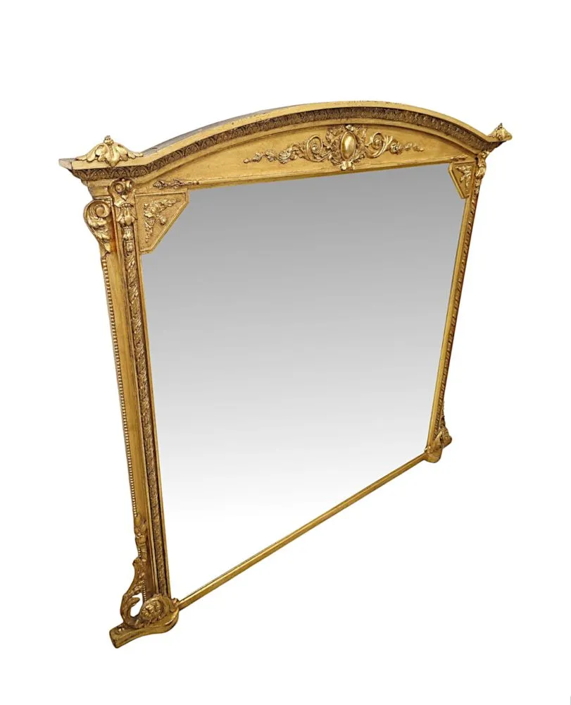  A Fabulous Large 19th Century Giltwood Overmantel Mirror With Original Back and Glass