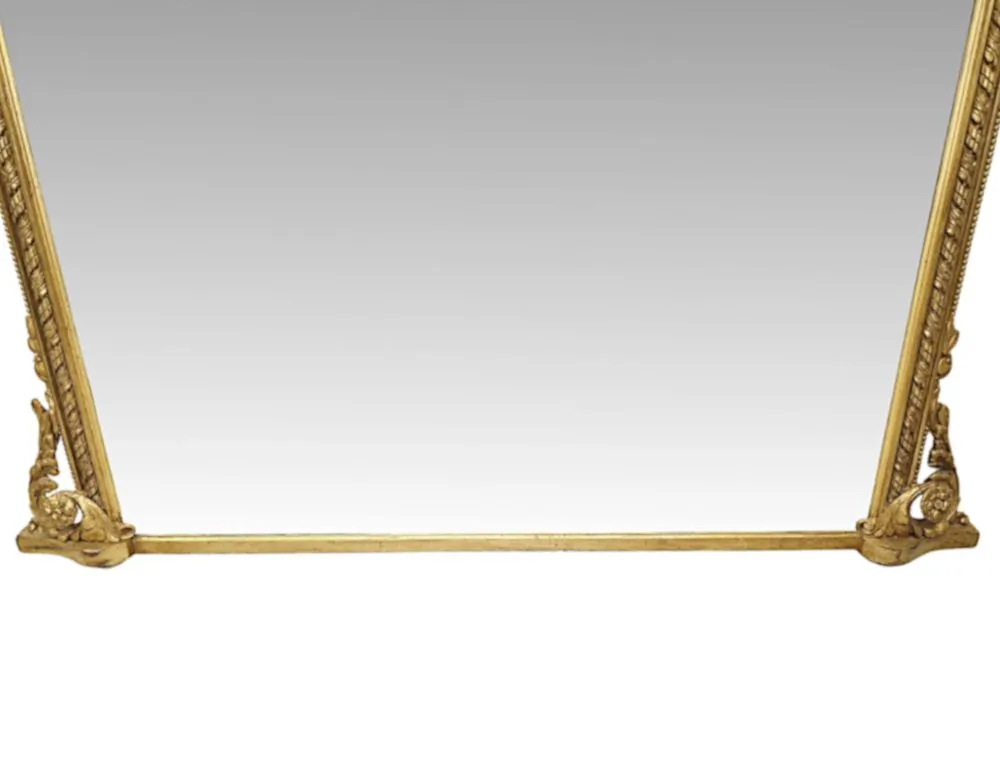  A Fabulous Large 19th Century Giltwood Overmantel Mirror With Original Back and Glass
