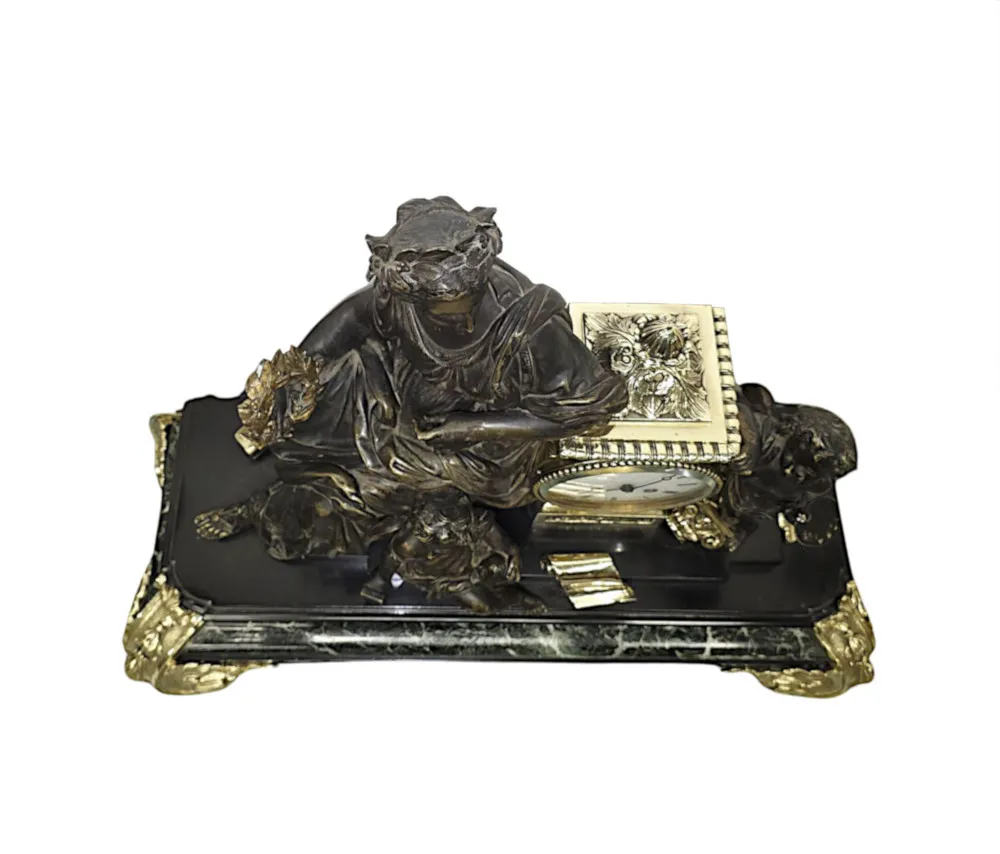 A Very Rare and Fine 19th Century French Marble and Bronze Garniture Clock Set 