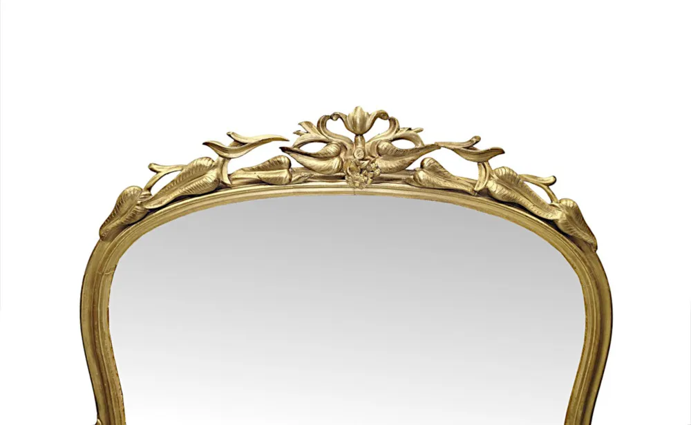 A Very Fine 19th Century Neat Size Giltwood Overmantel Mirror with Leaf and Branch Detail