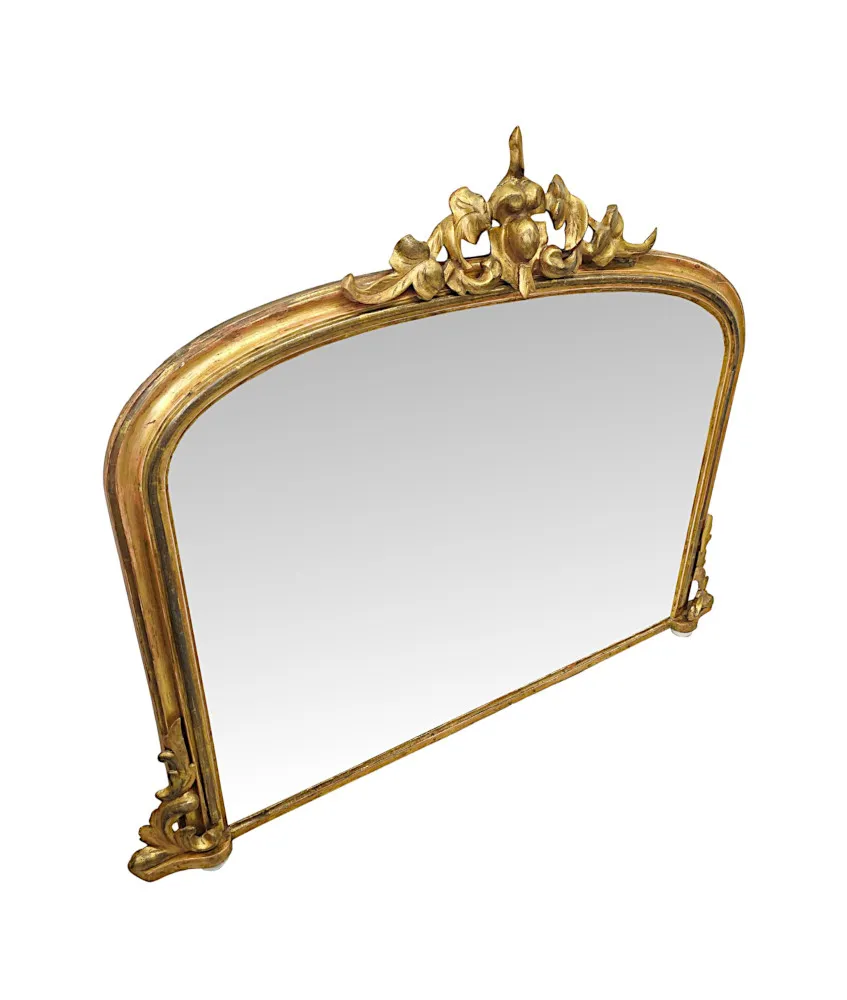 A Stunning 19th Century Neat Size Giltwood Framed Archtop Overmantel Mirror