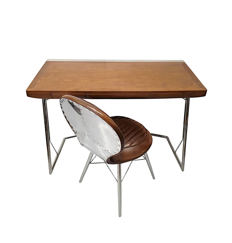 A Fabulous Art Deco Design Chrome and Walnut Desk