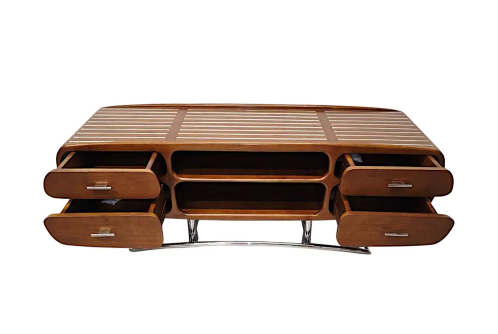 A Fabulous Mid Century Design Handmade Walnut and Chrome Side or Television Cabinet