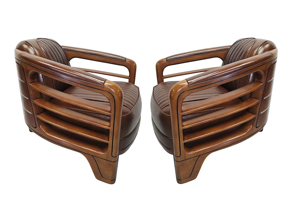 A Very Fine Art Deco Design Walnut and Leather Club Armchair
