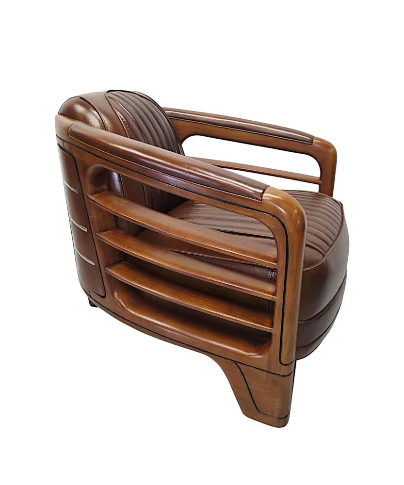 A Very Fine Art Deco Design Walnut and Leather Club Armchair