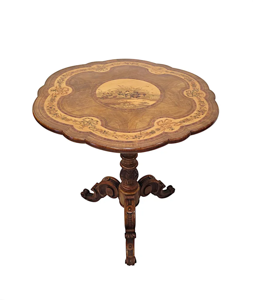 A Very Rare 19th Century Olive Wood Marquetry Inlaid Flip Top Table