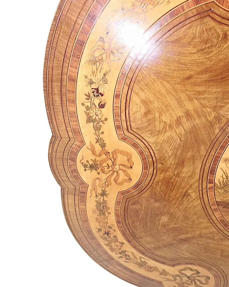 A Very Rare 19th Century Olive Wood Marquetry Inlaid Flip Top Table