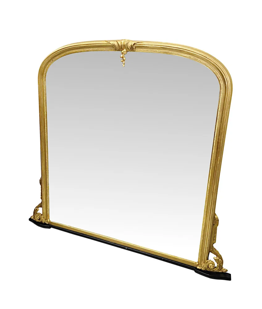 A Fabulous Large 19th Century Archtop Giltwood Overmantel Mirror