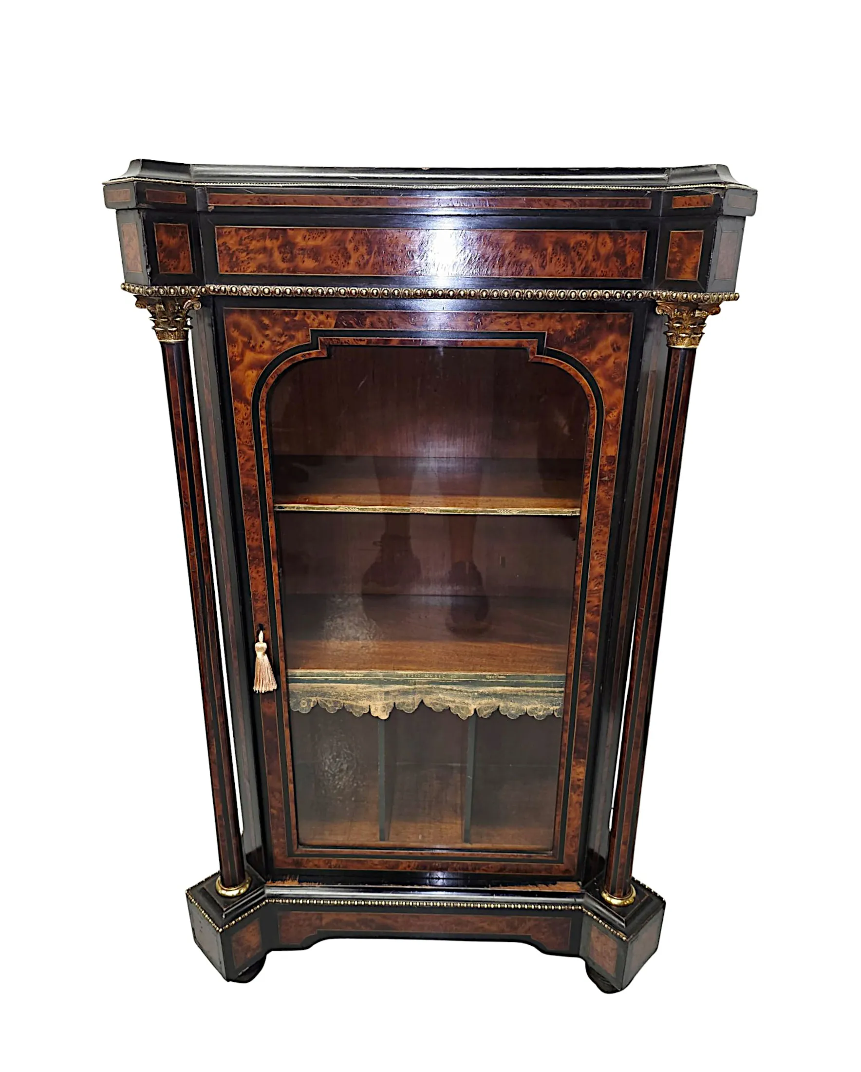 A Very Rare Pair of 19th Century Inlaid Emboyna and Ebonised Music or Pier Cabinets
