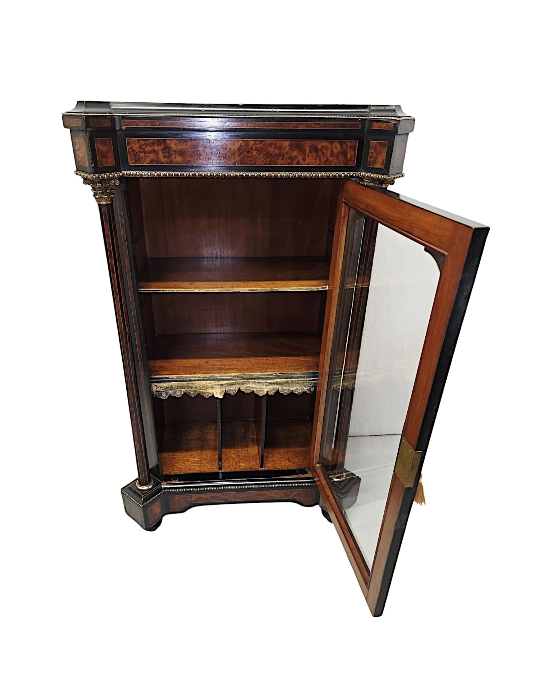A Very Rare Pair of 19th Century Inlaid Emboyna and Ebonised Music or Pier Cabinets