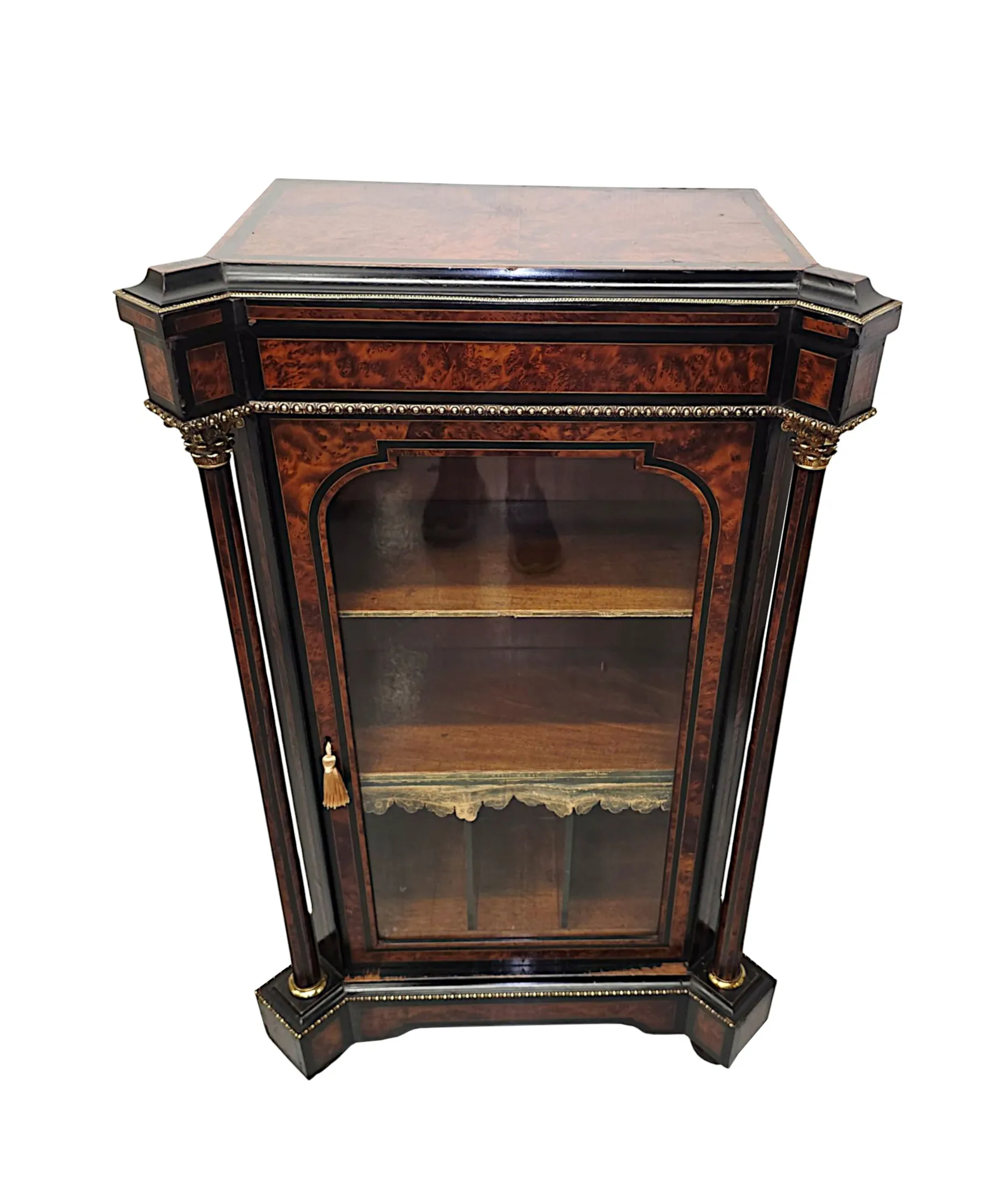 A Very Rare Pair of 19th Century Inlaid Emboyna and Ebonised Music or Pier Cabinets