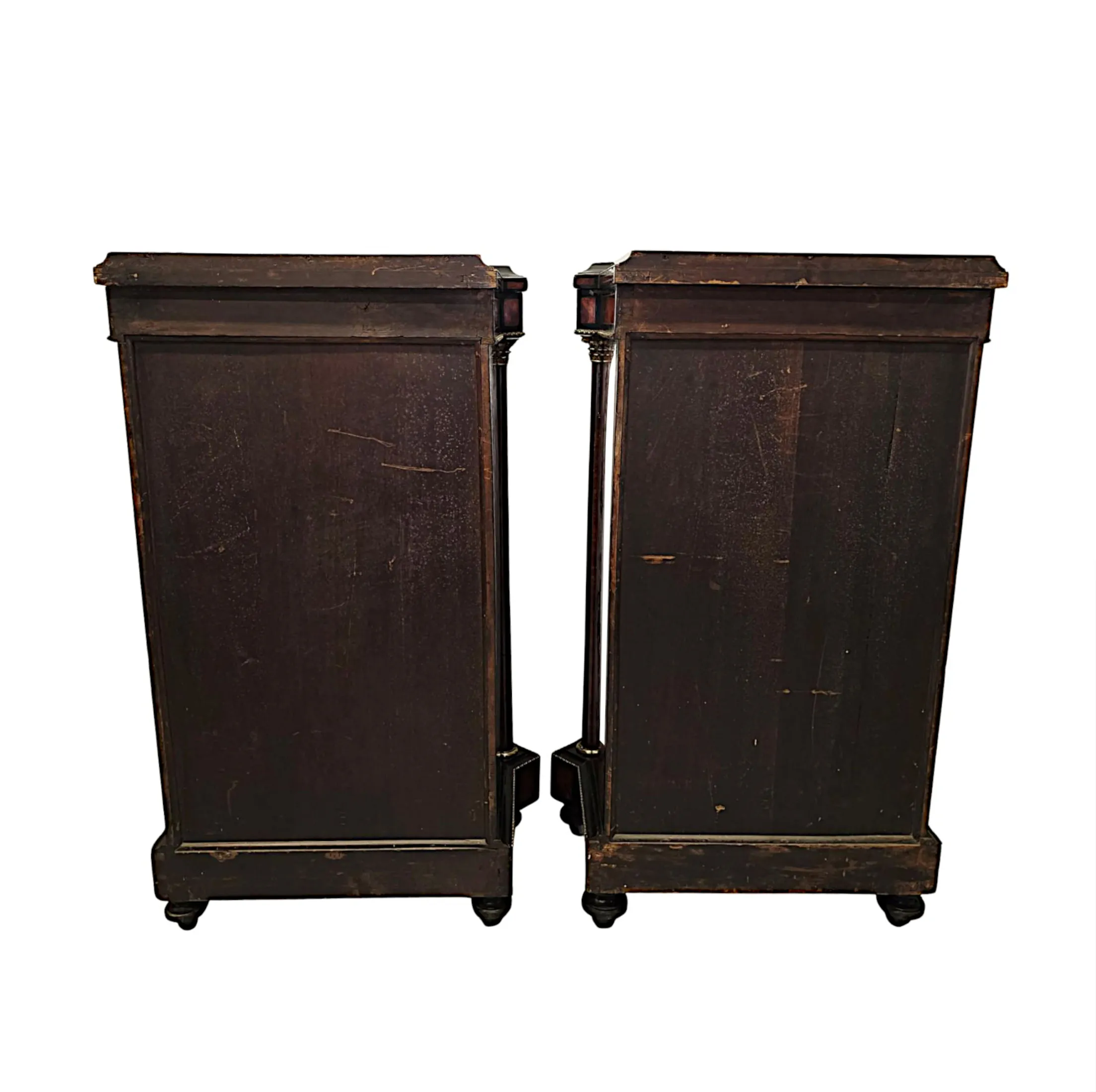 A Very Rare Pair of 19th Century Inlaid Emboyna and Ebonised Music or Pier Cabinets