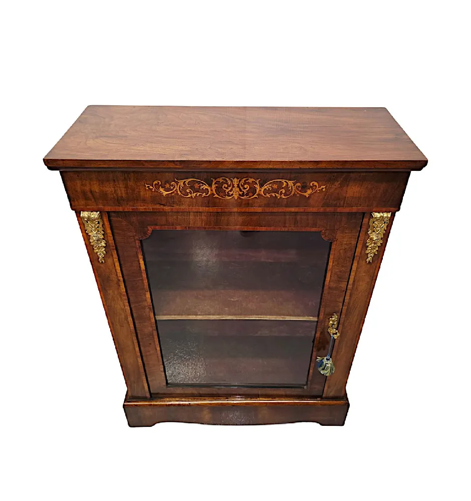 A Very Fine 19th Century Inlaid Pier Cabinet Bookcase or Display Case