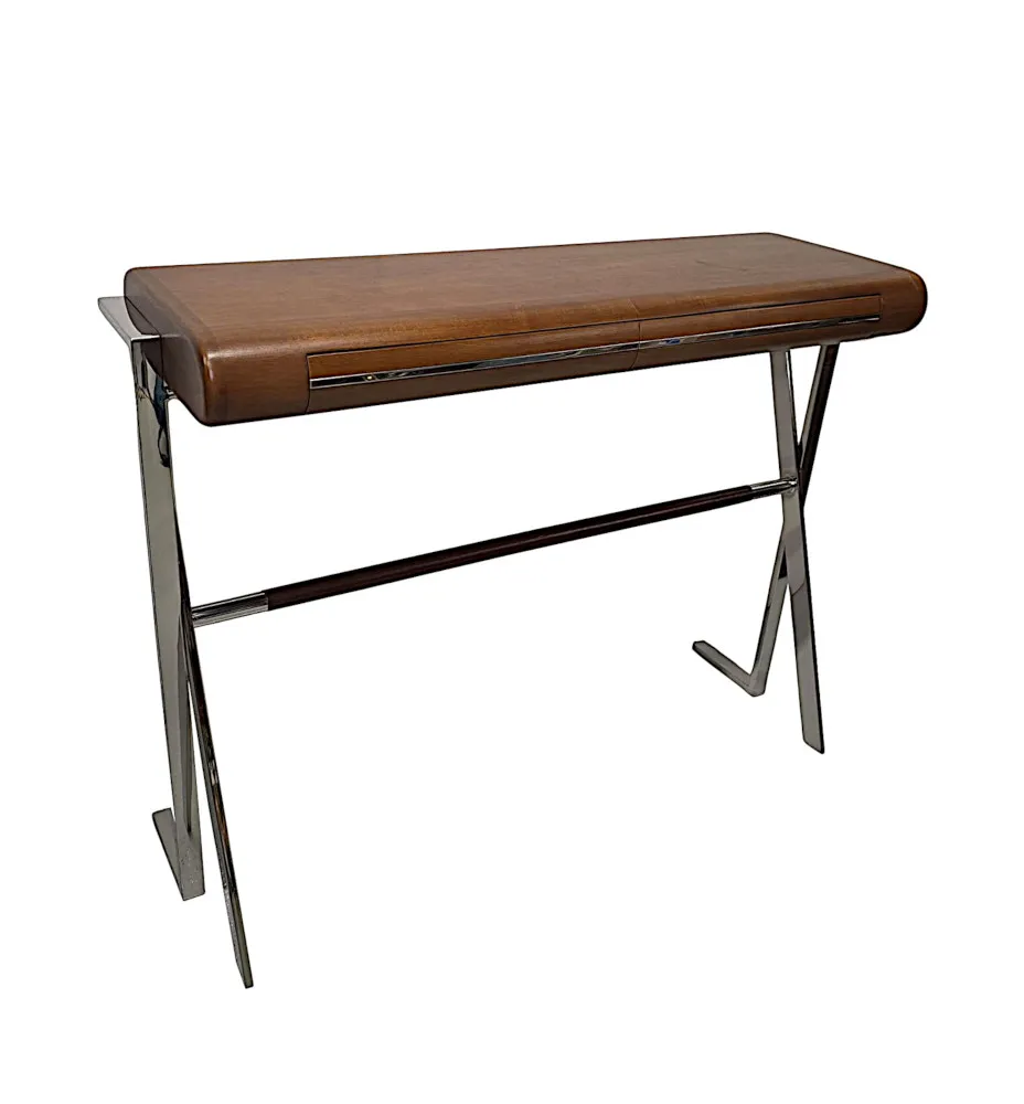 A Very Fine Mid Century Style Walnut and Chrome Console Table