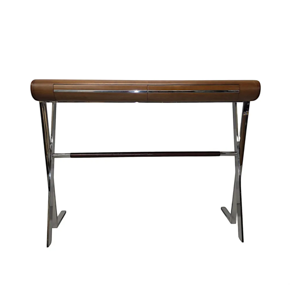 A Very Fine Mid Century Style Walnut and Chrome Console Table