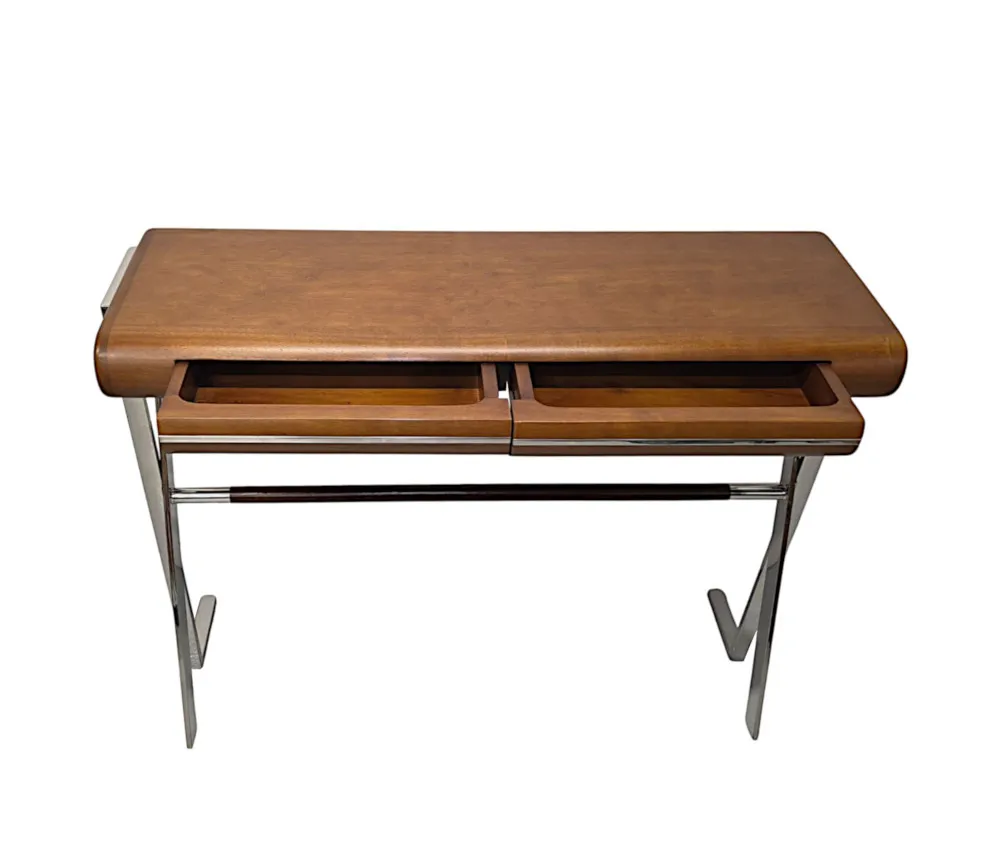 A Very Fine Mid Century Style Walnut and Chrome Console Table