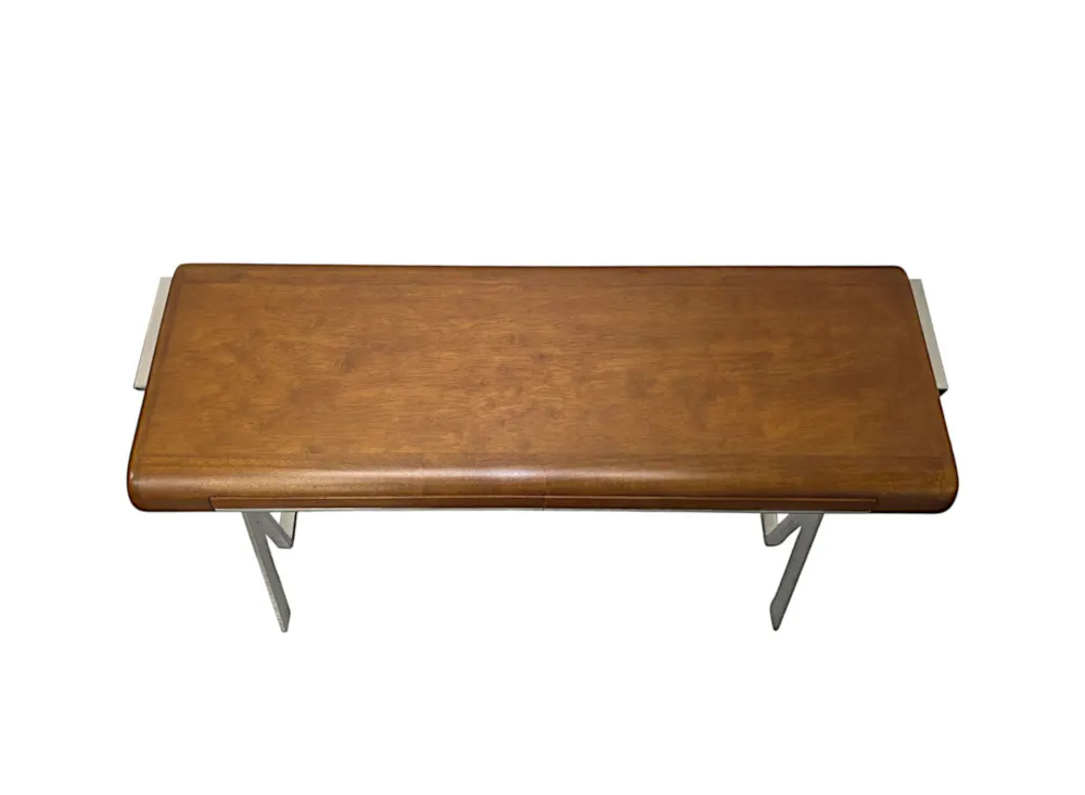 A Very Fine Mid Century Style Walnut and Chrome Console Table