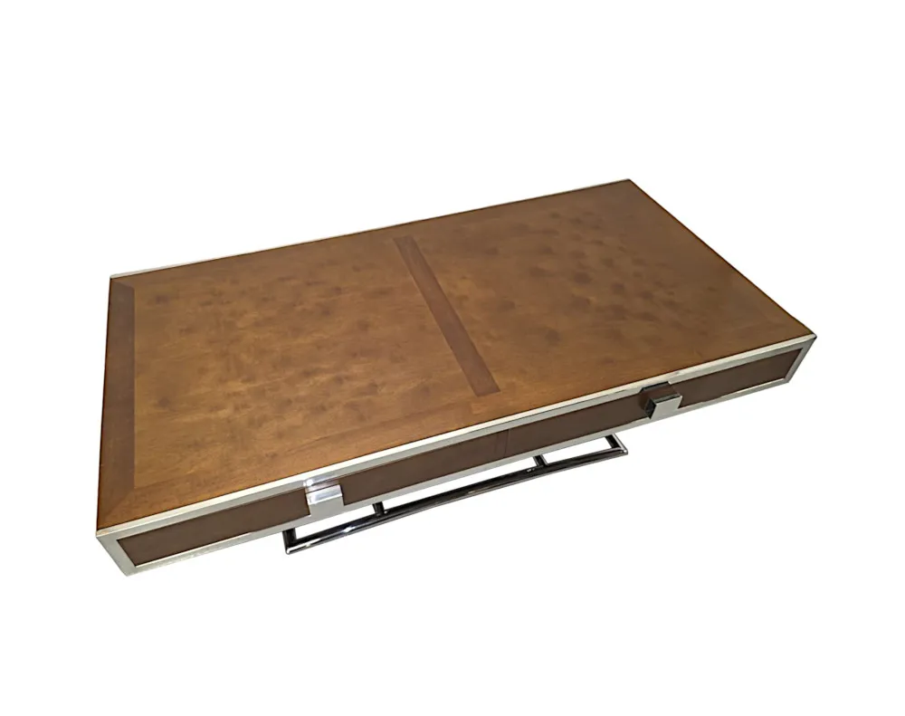A Gorgeous Mid Century Design Chrome and Walnut Coffee Table with Four Drawers