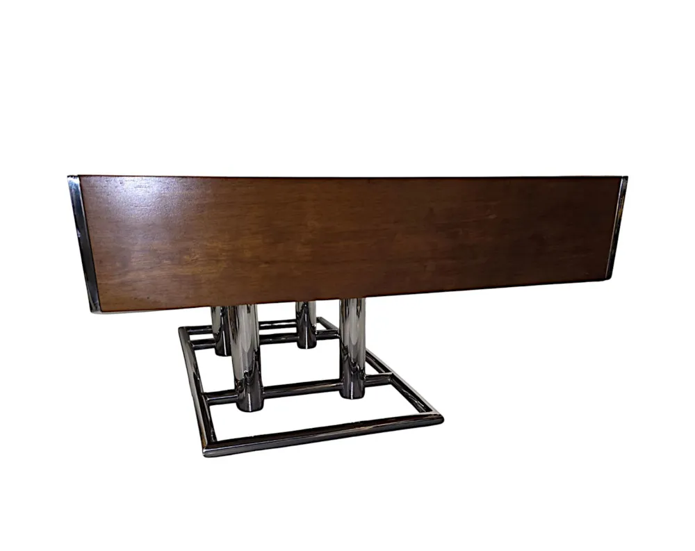 A Gorgeous Mid Century Design Chrome and Walnut Coffee Table with Four Drawers