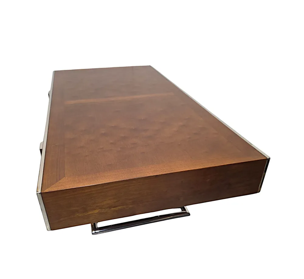 A Gorgeous Mid Century Design Chrome and Walnut Coffee Table with Four Drawers