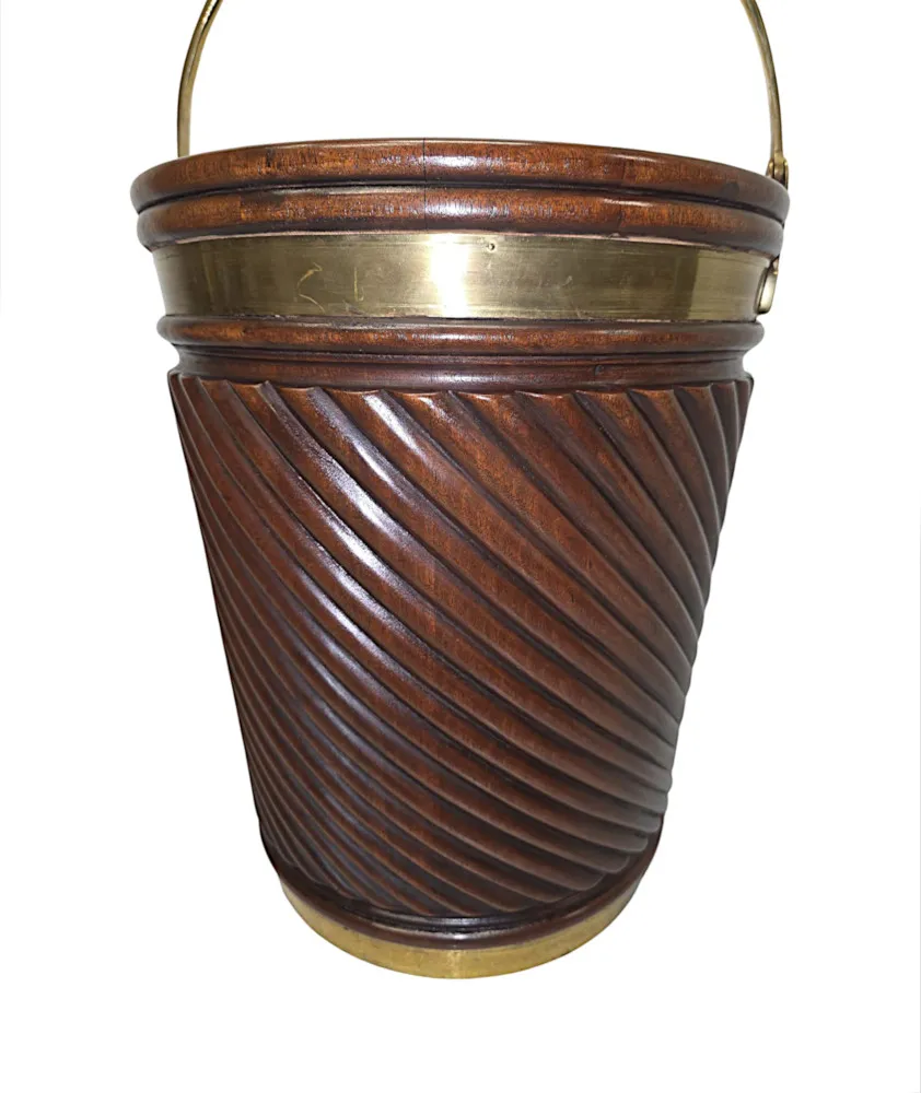 A Fabulous 20th Century Irish Design Hand Made Mahogany Peat Bucket with Brass Liner and Fittings