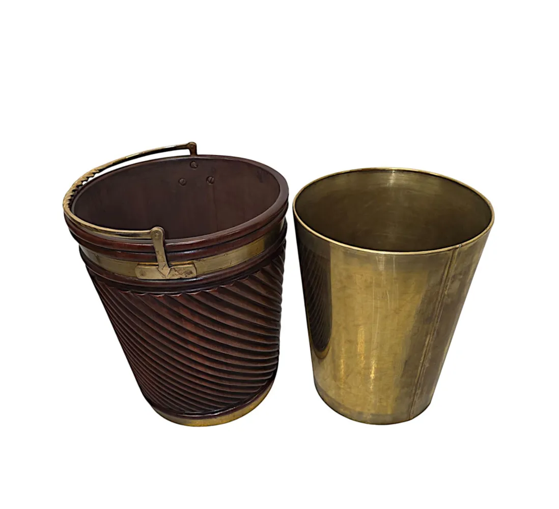 A Fabulous 20th Century Irish Design Hand Made Mahogany Peat Bucket with Brass Liner and Fittings