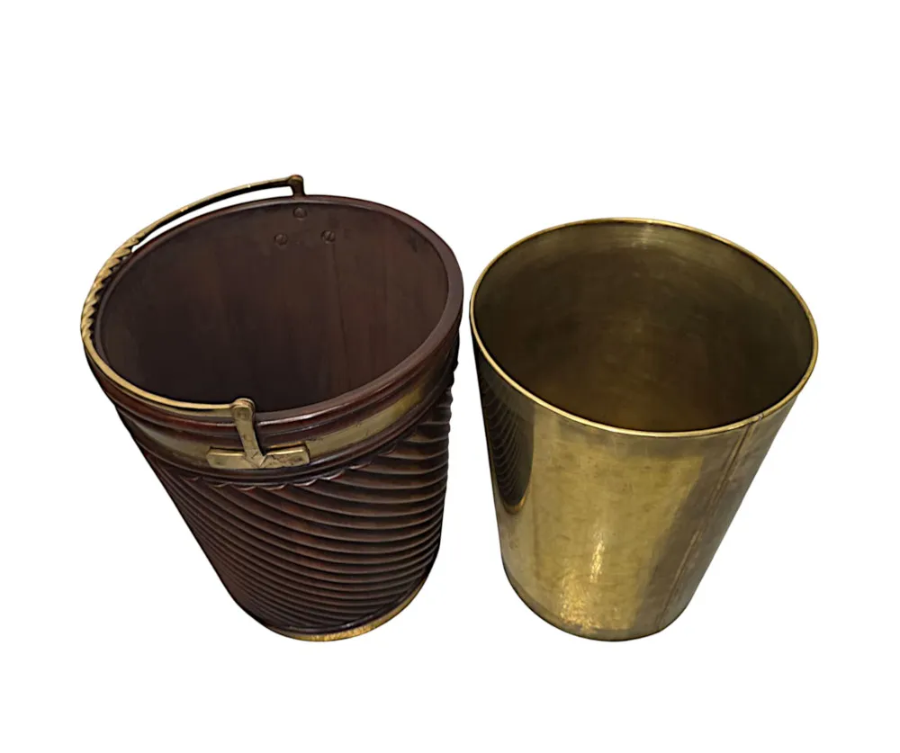 A Fabulous 20th Century Irish Design Hand Made Mahogany Peat Bucket with Brass Liner and Fittings