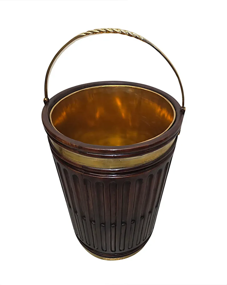 A Gorgeous Large 20th Century Irish Design Hand Made Peat and Log Bucket with Brass Liner and Fittings
