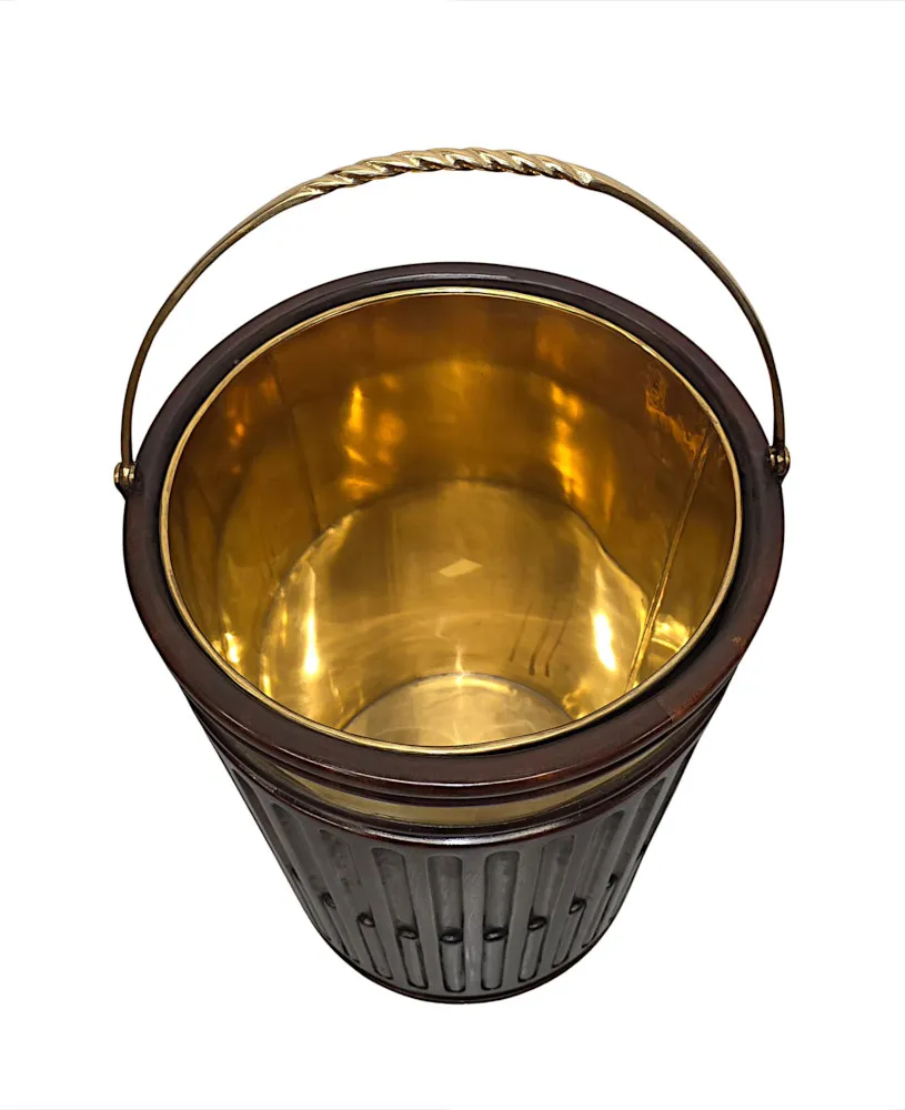 A Gorgeous Large 20th Century Irish Design Hand Made Peat and Log Bucket with Brass Liner and Fittings