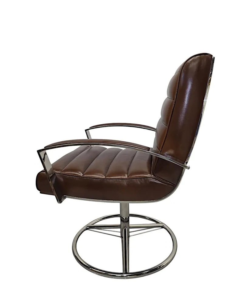 A Fabulous Mid Century Design Leather and Chrome Revolving Desk or Office Chair