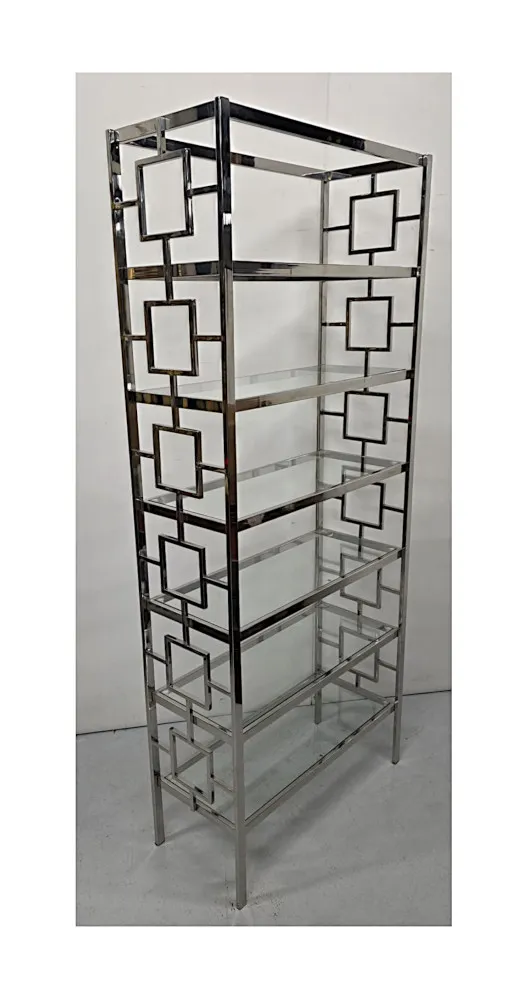 A Stunning Art Deco Style Chrome and Glass Bookshelves or Display Stand