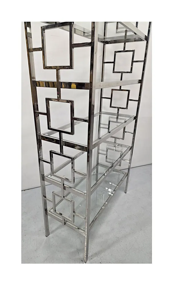 A Stunning Art Deco Style Chrome and Glass Bookshelves or Display Stand