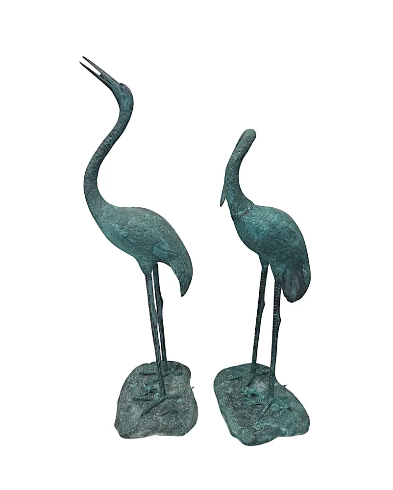 A Very Fine Pair of Bronze Animalier Garden Sculpture or Fountain of a Pair of Cranes