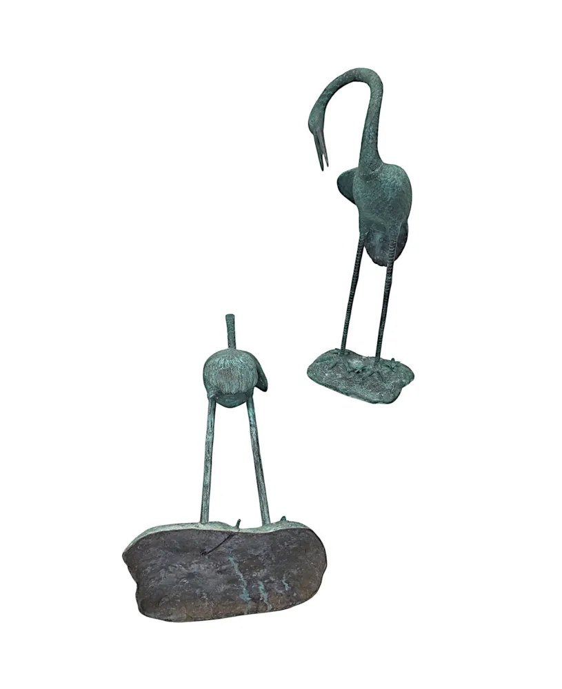 A Very Fine Pair of Bronze Animalier Garden Sculpture or Fountain of a Pair of Cranes
