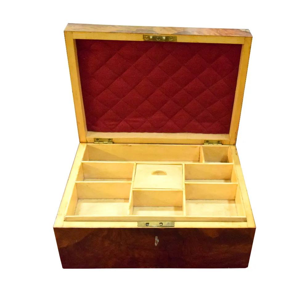 Good Quality Victorian Inlaid Walnut Jewellery Box With Satinwood Interior